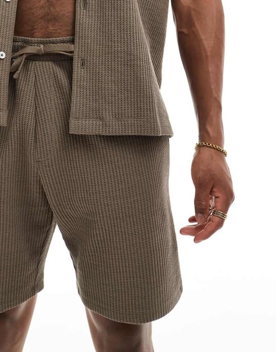 Selected Homme koord waffle shorts i brunt - Image 3