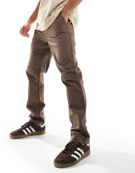 ASOS DESIGN raka passform ripstopbyxor i mörkbrunt - Image 4
