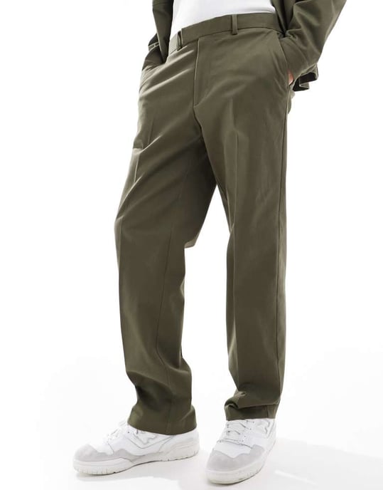 ASOS DESIGN smart co-ord raka byxor i khaki med resårmidja - Image 2