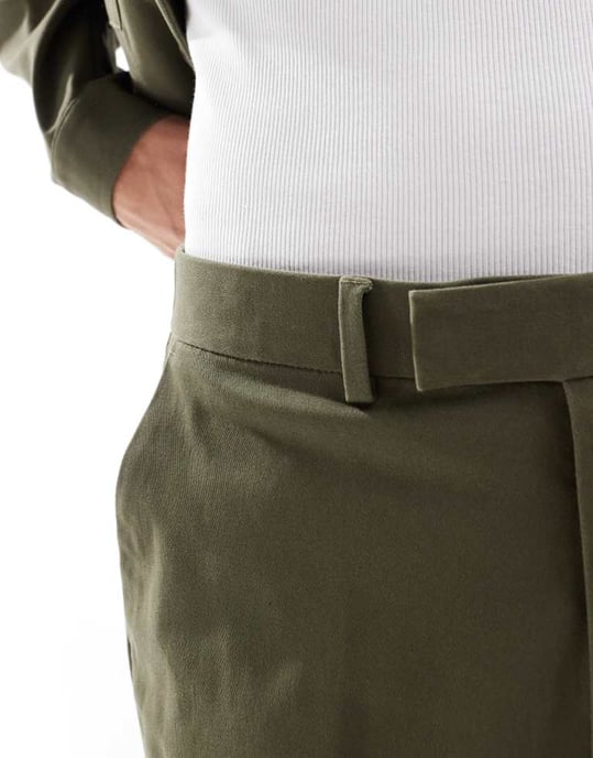 ASOS DESIGN smart co-ord raka byxor i khaki med resårmidja - Image 4