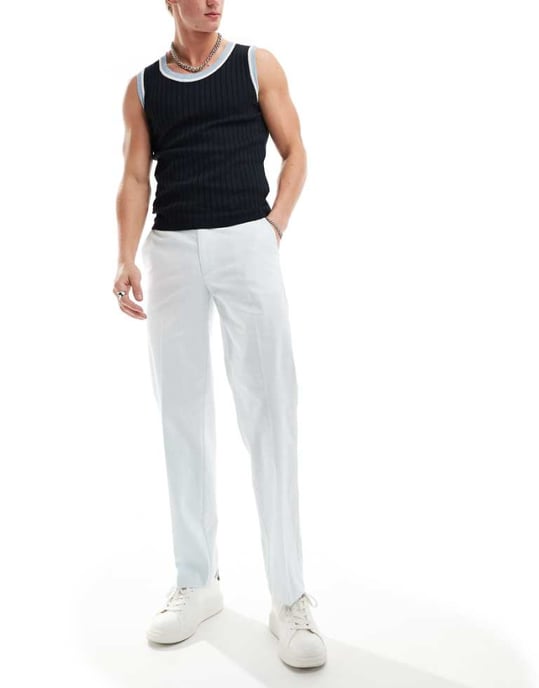 ASOS DESIGN smart raka byxor i blått hundtand mönster - Image 1