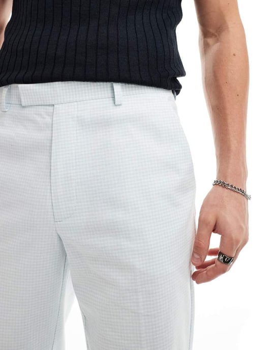 ASOS DESIGN smart raka byxor i blått hundtand mönster - Image 4