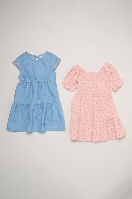 2-Pack Floral Print and Chambray Dresses - Image 1