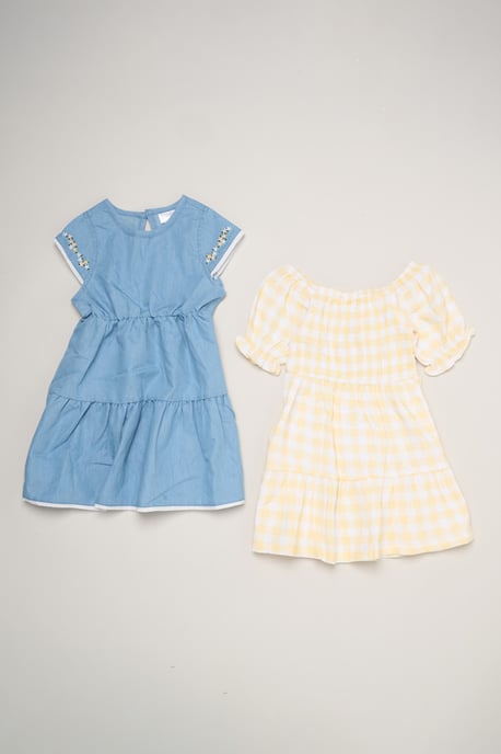 2-Pack Gingham and Chambray Dresses - Image 1