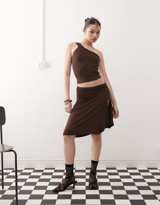 Motel Laudine midi co-ord skirt in bitter chocolate - Image 1