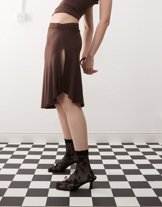 Motel Laudine midi co-ord skirt in bitter chocolate - Image 2