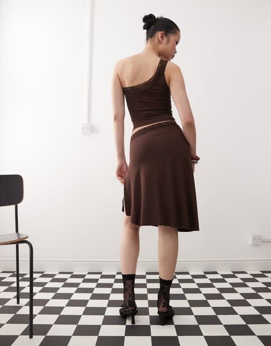 Motel Laudine midi co-ord skirt in bitter chocolate - Image 3