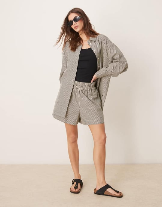 ASOS DESIGN relaxed shirt co-ord in mono stripe - Image 2