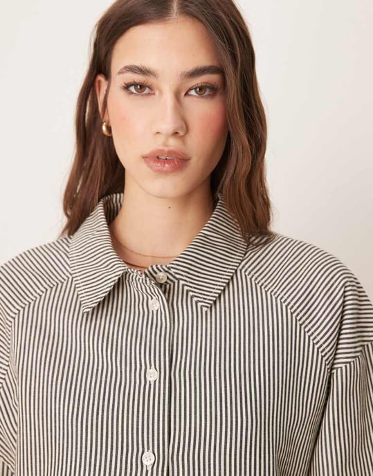 ASOS DESIGN relaxed shirt co-ord in mono stripe - Image 3