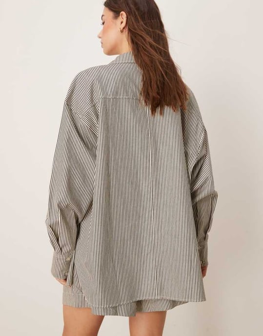 ASOS DESIGN relaxed shirt co-ord in mono stripe - Image 4