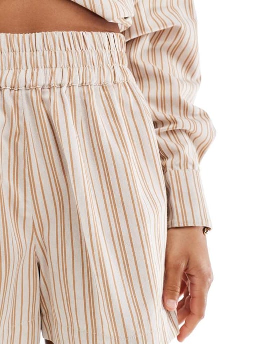 ASOS DESIGN A-line pull on short co-ord in brown stripe - Image 2