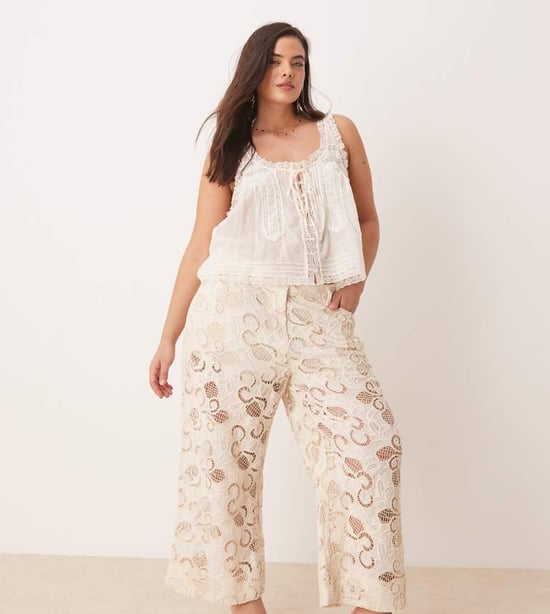 ASOS DESIGN Curve premium culottes in buttermilk floral cutwork - Image 1