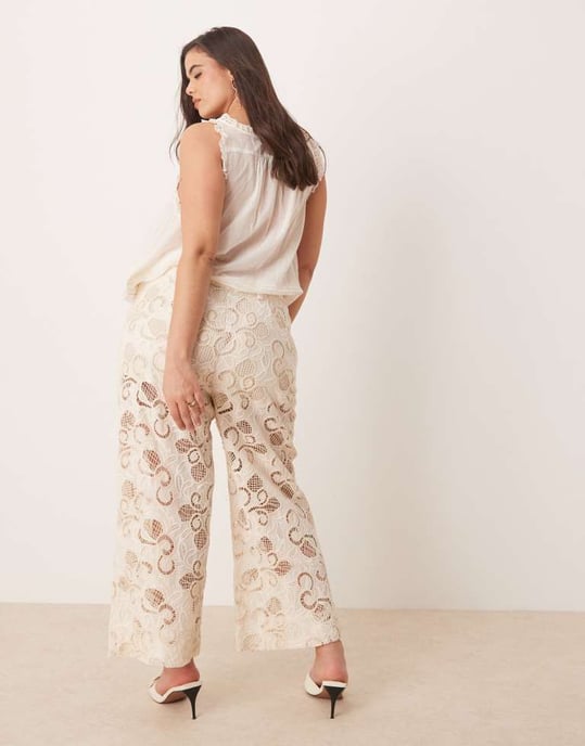 ASOS DESIGN Curve premium culottes in buttermilk floral cutwork - Image 3