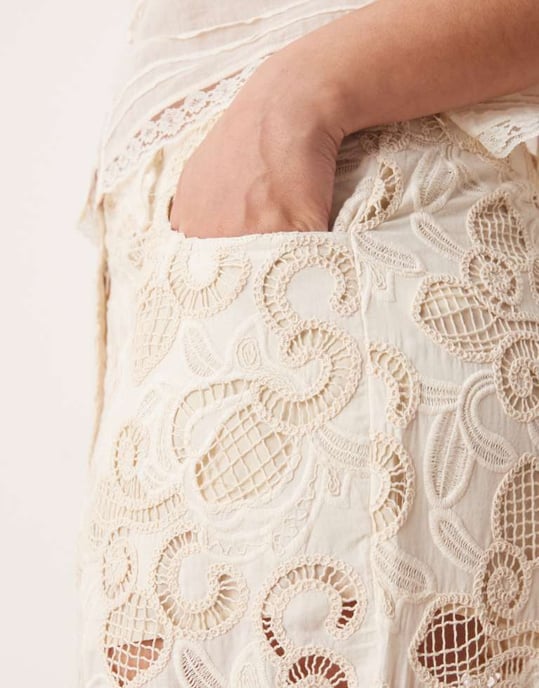 ASOS DESIGN Curve premium culottes in buttermilk floral cutwork - Image 4