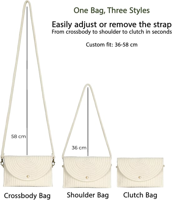 Ladies Minimalist Envelope Crossbody Bag, Woven Straw Clutch Bag in White - Image 4