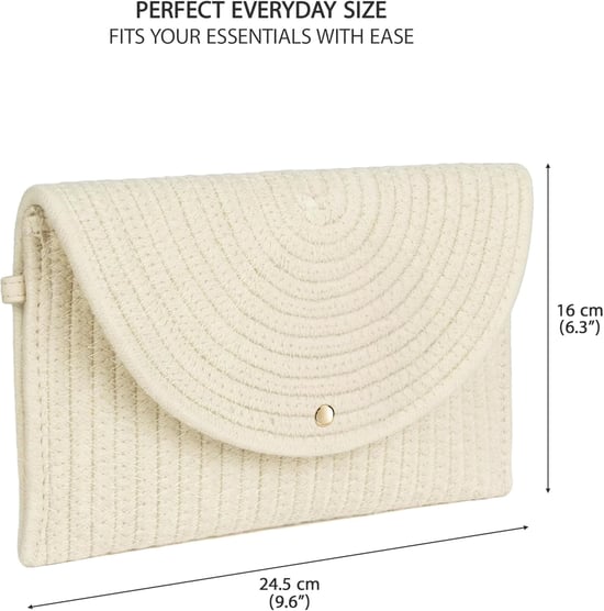 Ladies Minimalist Envelope Crossbody Bag, Woven Straw Clutch Bag in White - Image 5