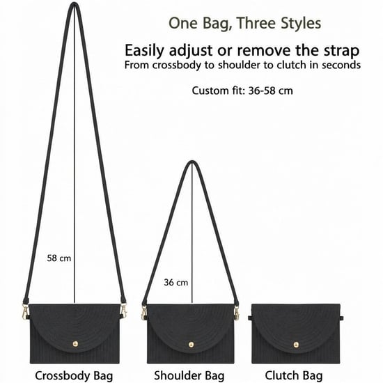 Ladies Minimalist Envelope Crossbody Bag, Woven Straw Clutch Bag in Black - Image 4