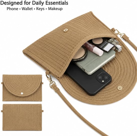Ladies Minimalist Envelope Crossbody Bag, Woven Straw Clutch Bag in Beige - Image 3