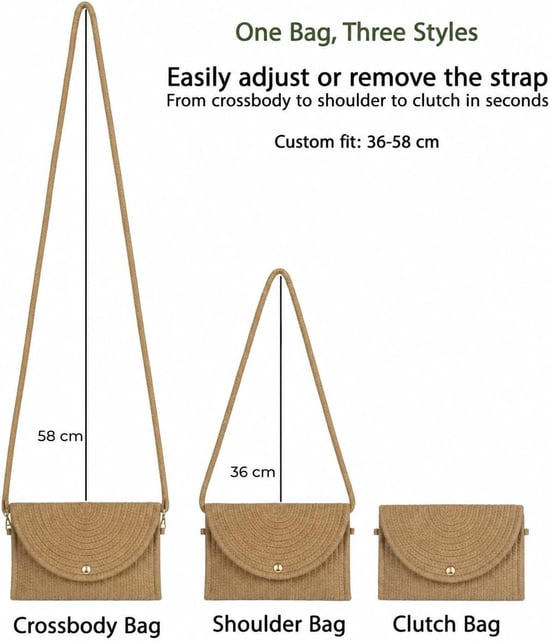 Ladies Minimalist Envelope Crossbody Bag, Woven Straw Clutch Bag in Beige - Image 4
