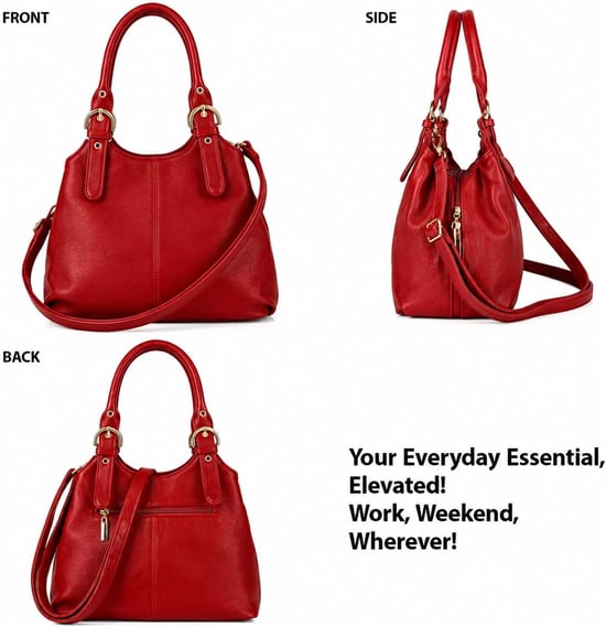 Women's Handbag Multi Pocket Tote Shoulder Bag in Red - Image 3