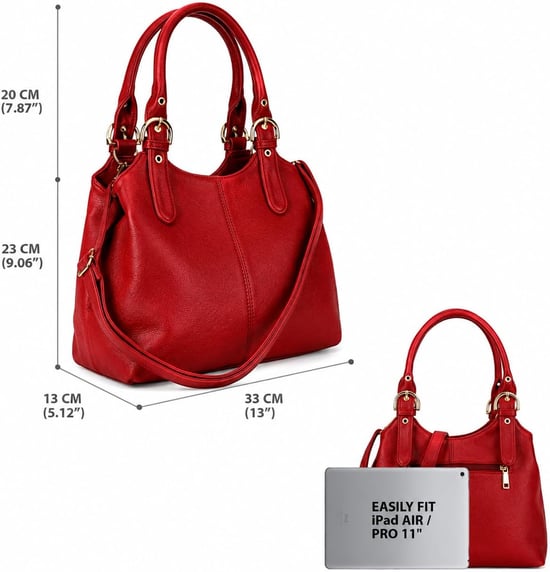 Women's Handbag Multi Pocket Tote Shoulder Bag in Red - Image 4