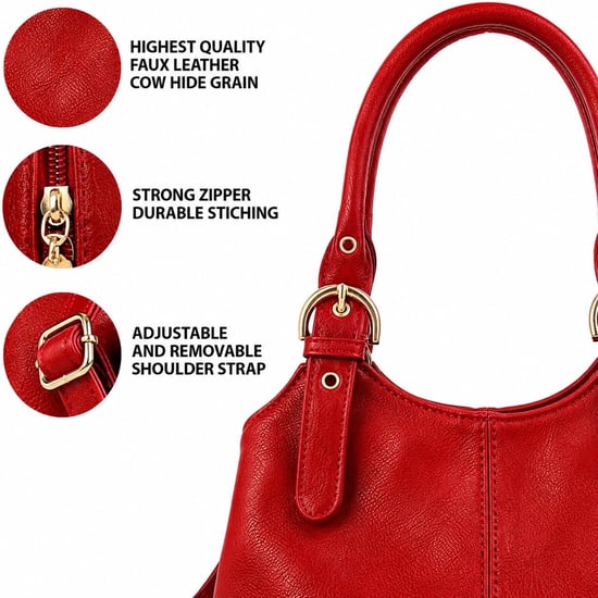 Women's Handbag Multi Pocket Tote Shoulder Bag in Red - Image 5