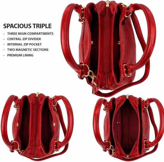Women's Handbag Multi Pocket Tote Shoulder Bag in Red - Image 6