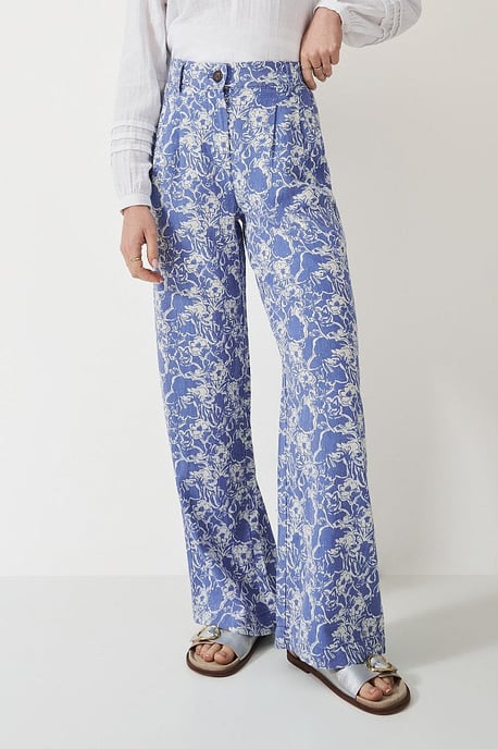 Blue Floral Wide Leg Trousers - Image 1