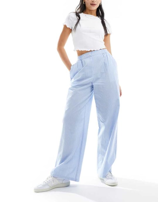 ASOS DESIGN byxor med knytmidja i blå rand - Image 2