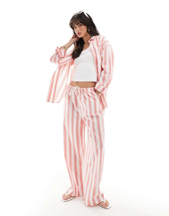ASOS DESIGN pull on trouser in red deckchair stripe - Image 1