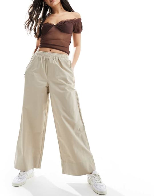 ASOS DESIGN byxor med vida ben i stenfärg - Image 4