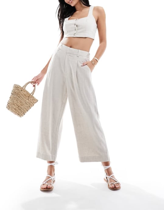 ASOS DESIGN pappa culotte med linne i naturlig - Image 1