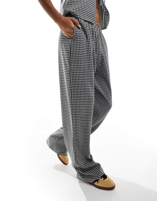 Återvunnen Vintage byxa med gummiband i gingham - Image 3