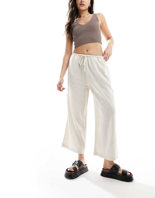 ASOS DESIGN linne culotte med dragsko i natur 附加 - Image 1