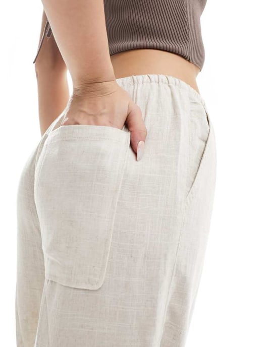 ASOS DESIGN linne culotte med dragsko i natur 附加 - Image 3