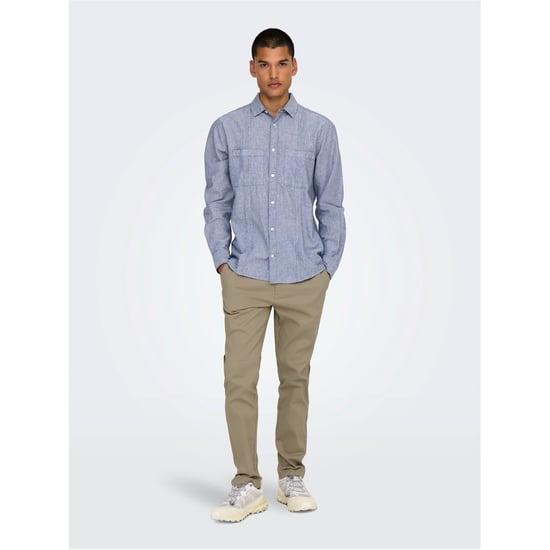 Men's Only Solid Patterned Straight Chinos in Chinchilla - Image 1
