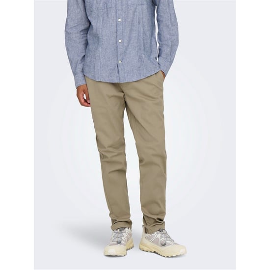 Men's Only Solid Patterned Straight Chinos in Chinchilla - Image 2
