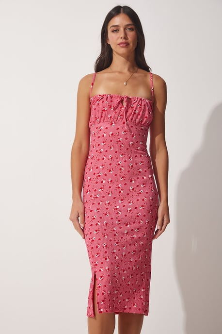 Blommig Bodycon Midi Klänning med Sprund - Image 3