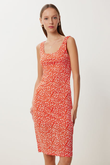 Bloemenprint Mouwloze Midi-jurk met U-hals - Image 2