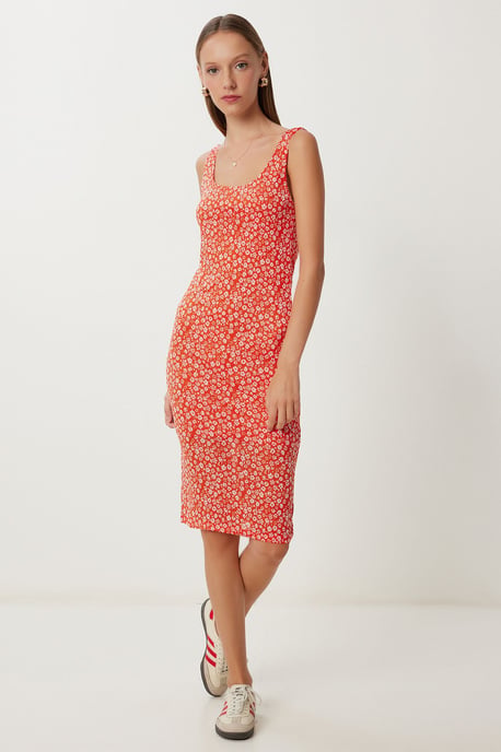 Bloemenprint Mouwloze Midi-jurk met U-hals - Image 3
