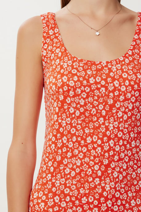 Bloemenprint Mouwloze Midi-jurk met U-hals - Image 4