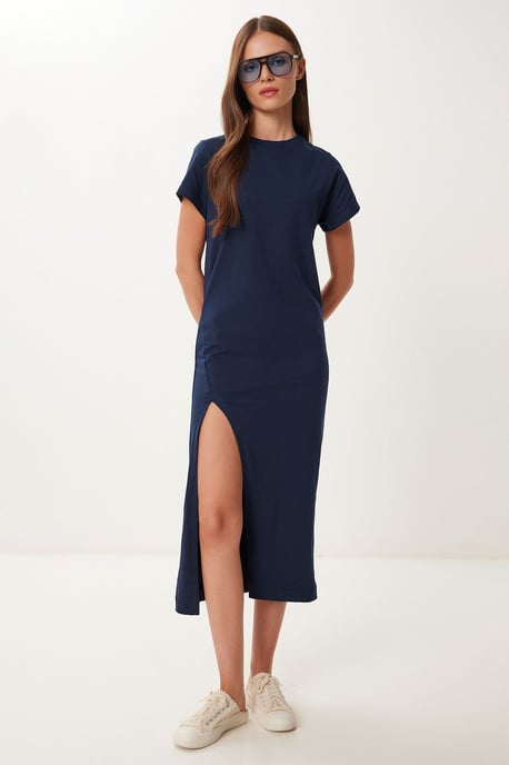 Slim Fit Midi Klänning med Sidofålla - Image 2