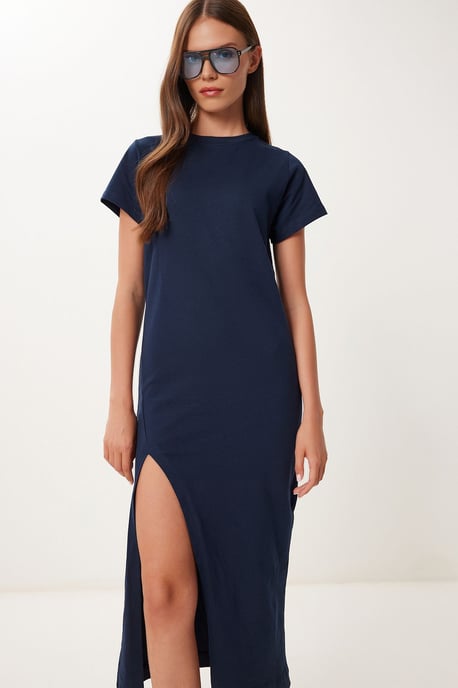 Slim Fit Midi Klänning med Sidofålla - Image 3
