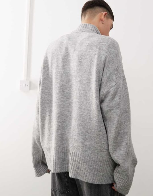 COLLUSION half button up knitted jumper in grey - Image 3
