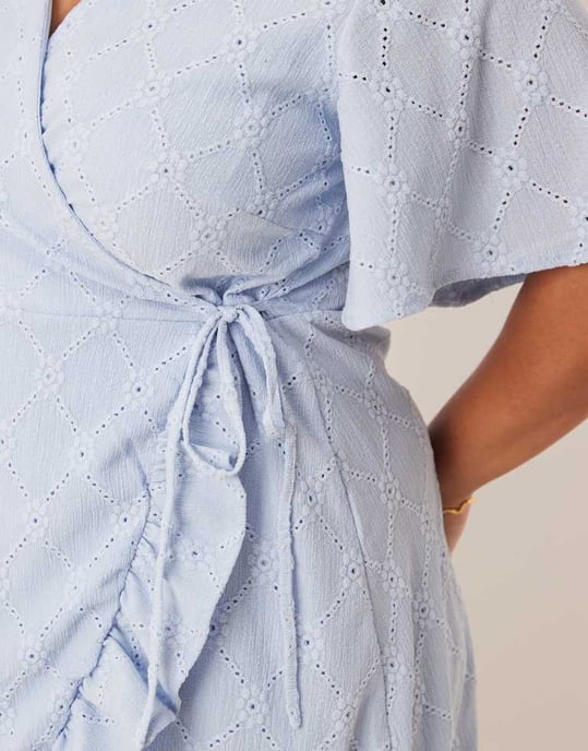 Vila Curve jersey broderie wrap mini dress in kentucky blue - Image 3