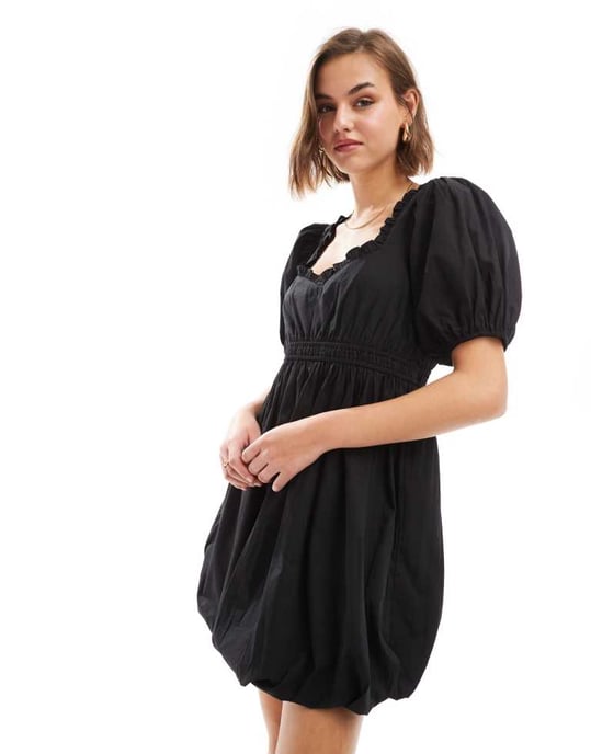 ASOS DESIGN mini puffball-klänning med volangkant i svart - Image 3