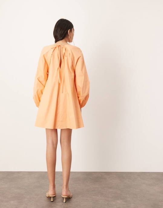 ASOS EDITION broderad trapezminiklänning med ballongärm i orange - Image 3