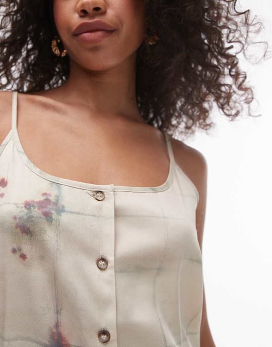 Topshop knappat linne knälång i blekt rutmönster - Image 4
