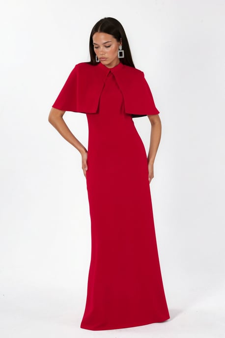 Crew Neck Maxi Dress with Cape Accessory - Image 1