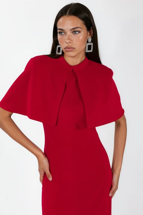 Crew Neck Maxi Dress with Cape Accessory - Image 2